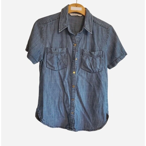 Trina Turk Tops - Trina Turk Linen Tencel Blend Chambray Demin Button Up Top Size XS Western Prepp